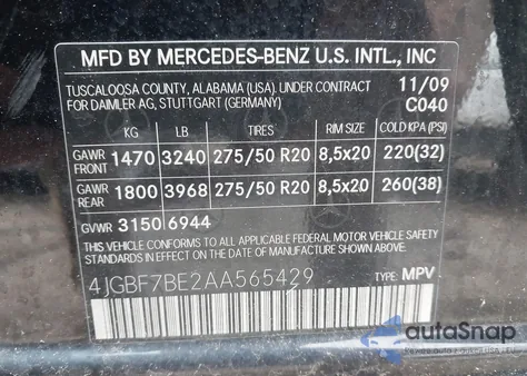 2010 Mercedes-Benz Gl 450 4Matic from USA, damaged, VIN 4JGBF7BE2AA565429